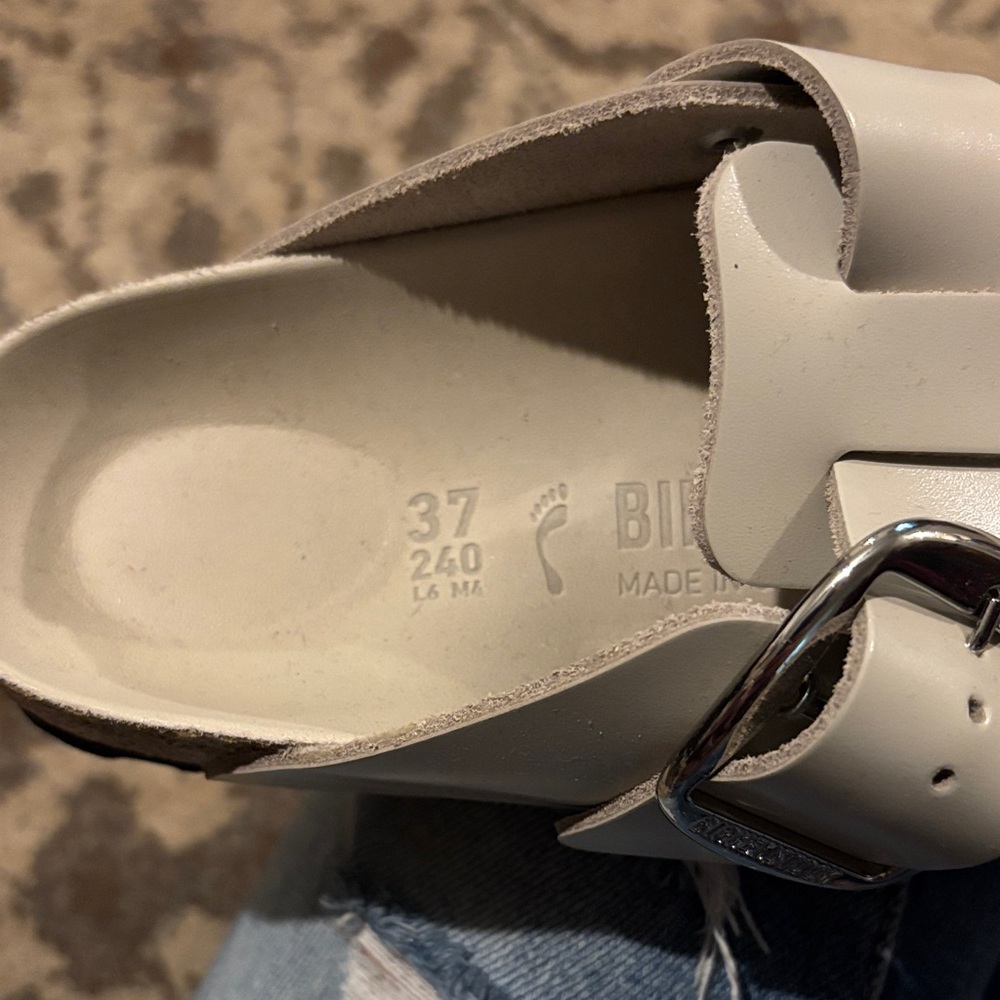 Birkenstock White Leather Buckle Flats